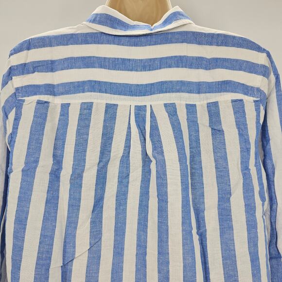 J. Crew Womans size M Linen Cotton Button Up Shirt Blue White Stripe BY037 NEW - Picture 4 of 9